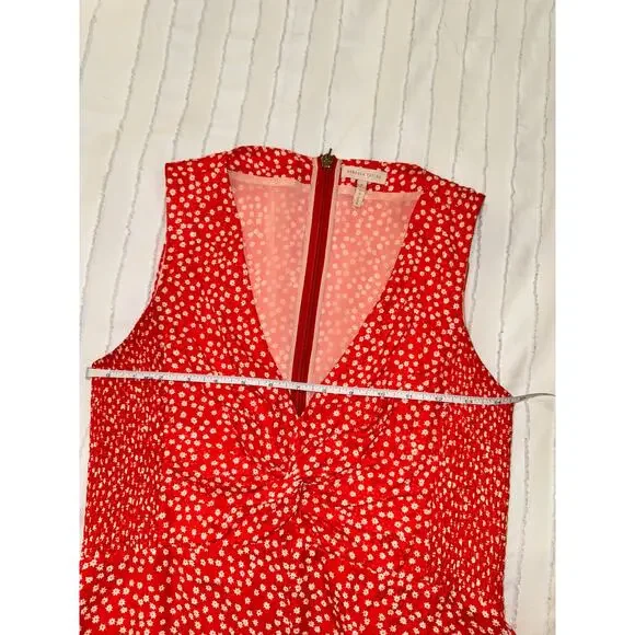 Rebecca Taylor Malia Twist Front Floral Silk Midi Dress Women's 4 Red Garden - Picture 15 of 16